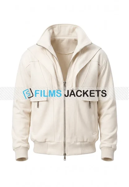 mens white flap pocket bomber jacket