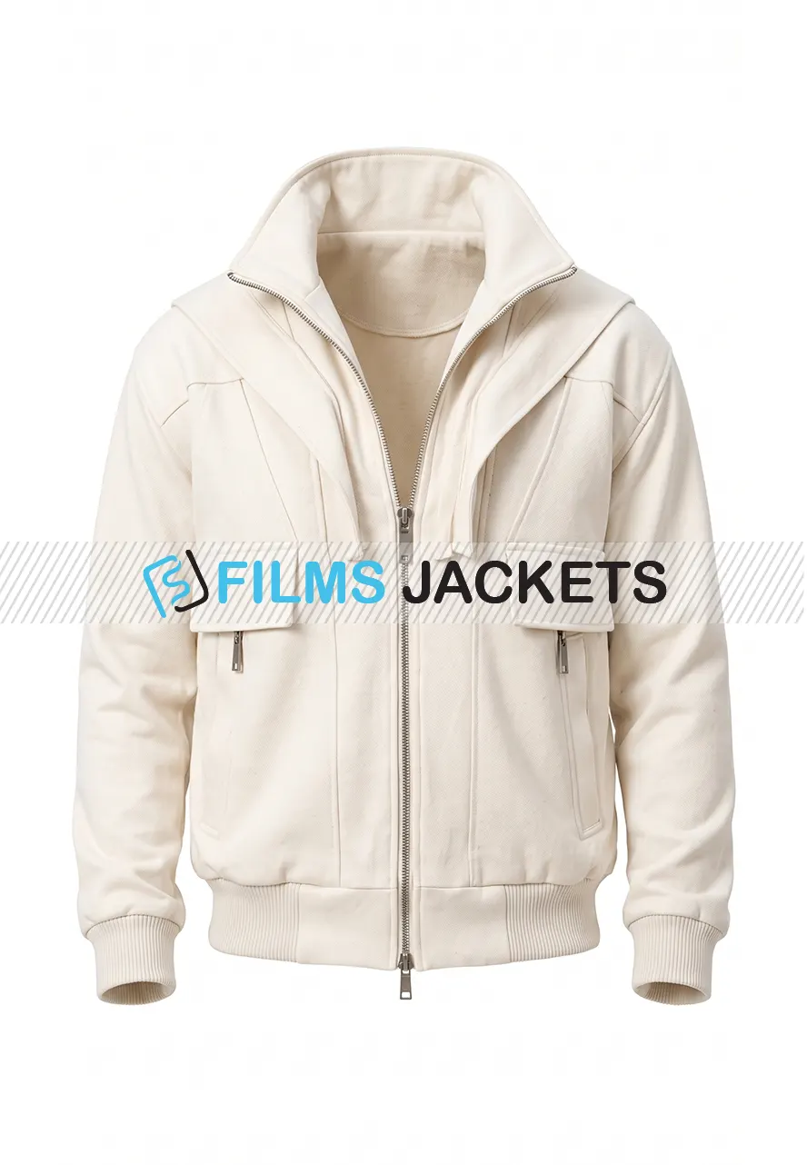 Men's White Flap Pocket Bomber Jacket mens white flap pocket bomber jacket