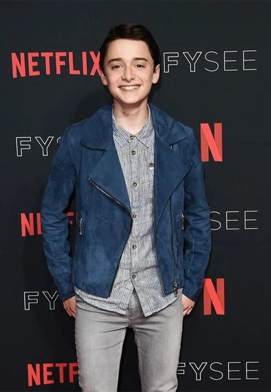 Stranger Things Noah Schnapp Blue Leather Jacket noah schnapp blue jacket