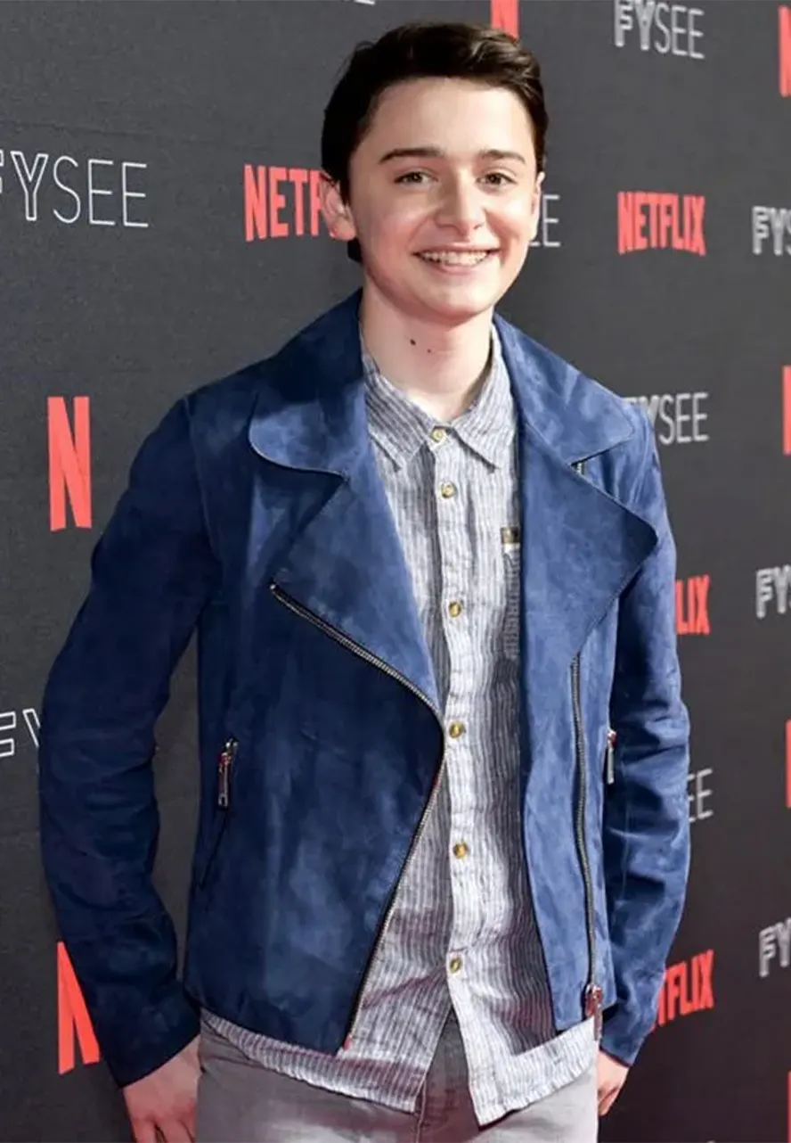 Stranger Things Noah Schnapp Blue Leather Jacket noah schnapp leather jacket
