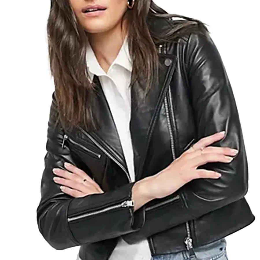 Women Biker Black Leather Jacket Women Black Biker Leather Jacket