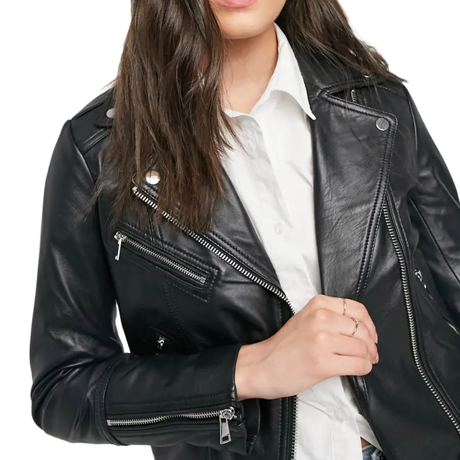 Women Biker Black Leather Jacket Women Black Biker Leather Jacket