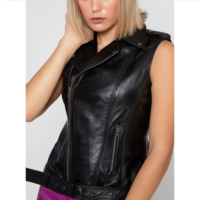 Vanda Black Leather Biker Vest vanda-black-leather-biker-vest