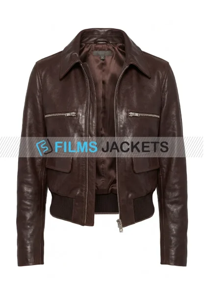 women brown bomber leather jacket
