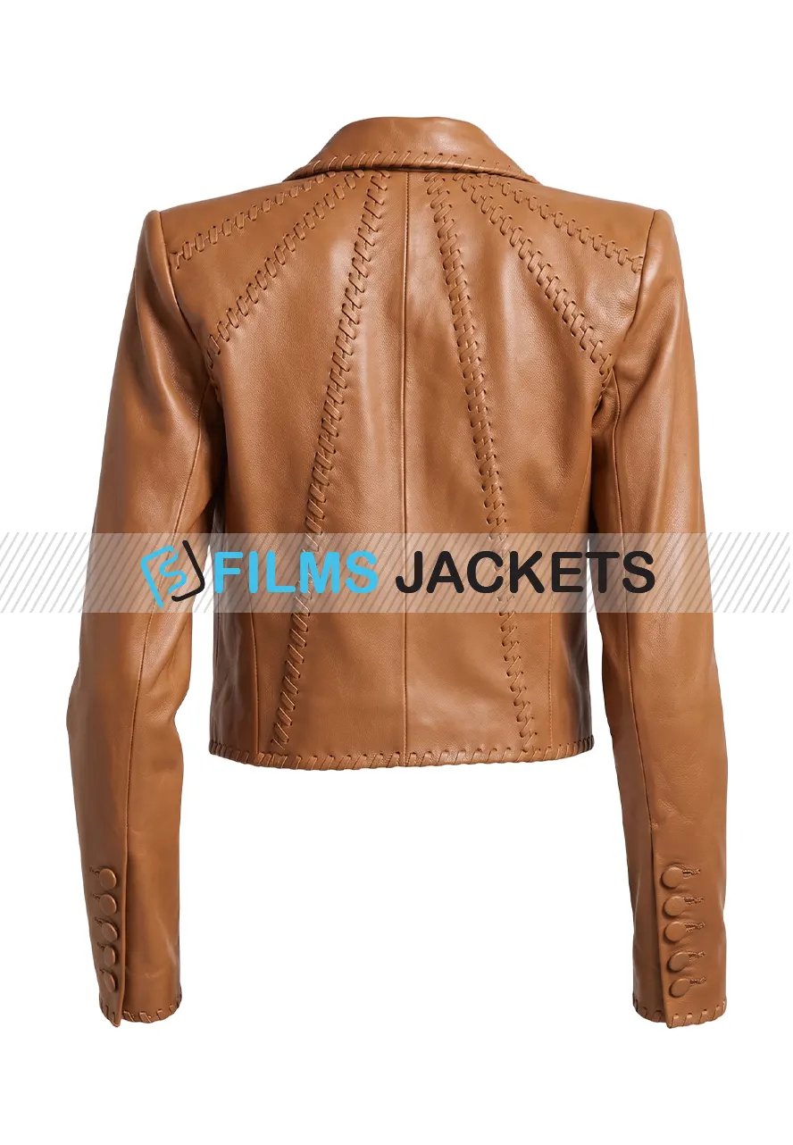 Women Brown Whipstitch Leather Jacket women brown cropped leather jacket