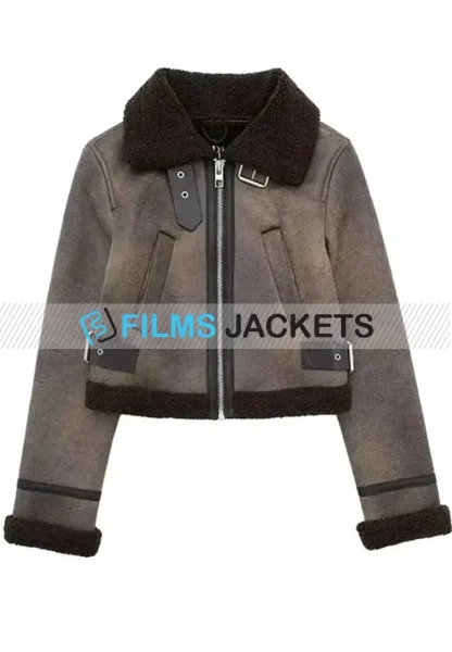women brown leather shearling jacket
