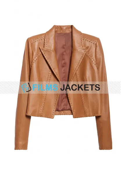 women brown whipstitch leather jacket