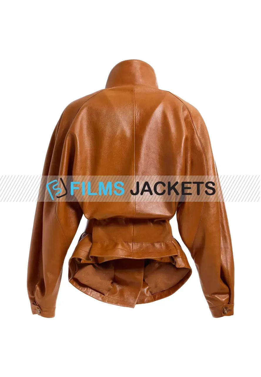 Women Brown High Neck Leather Jacket women leather brown jacket