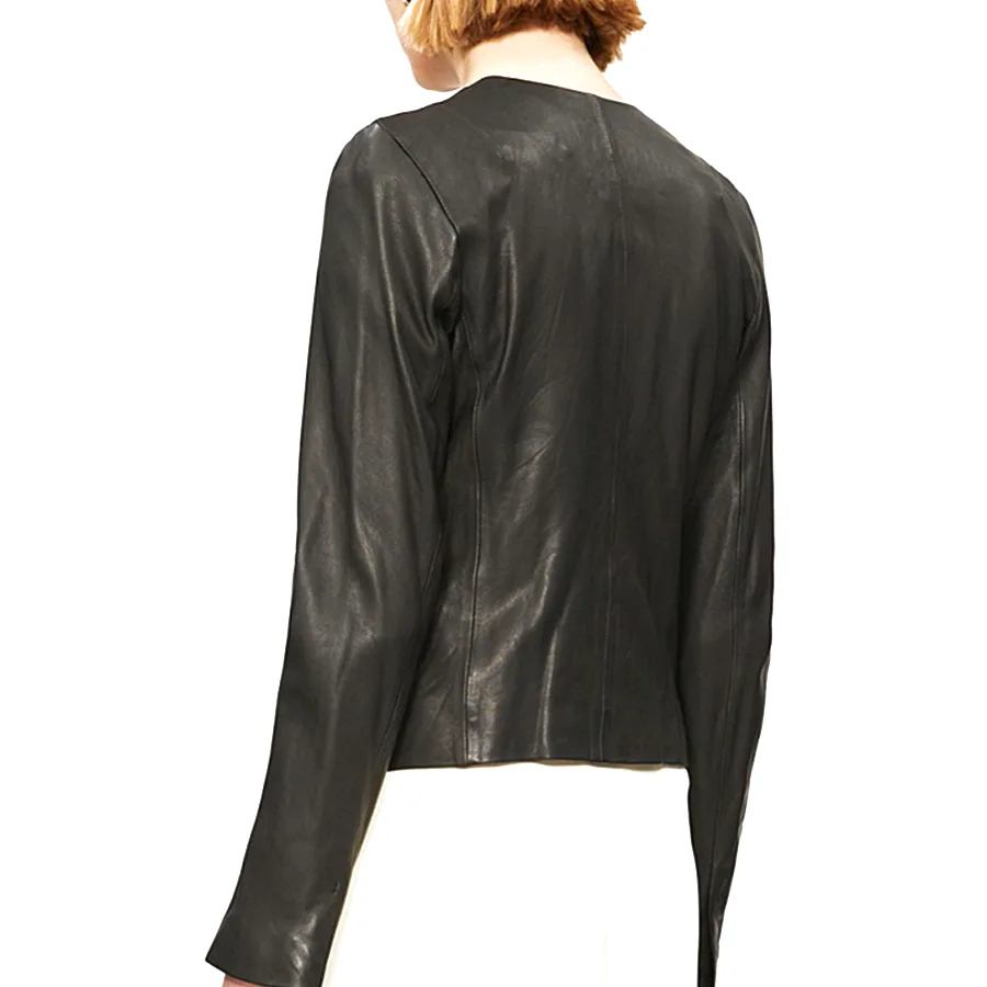 Women Collarless Faux Leather Jacket women-collarless-faux-leather-jacket