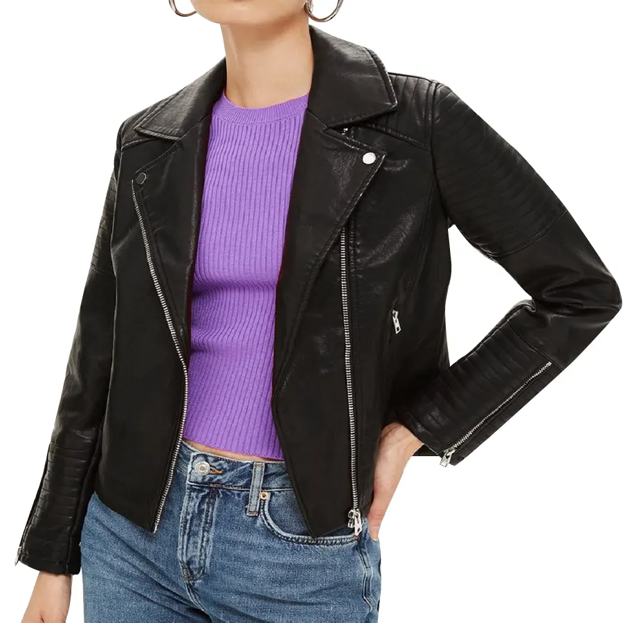 Women Lapel Collar Biker Leather Jacket women-lapel-collar-biker-leather-jacket