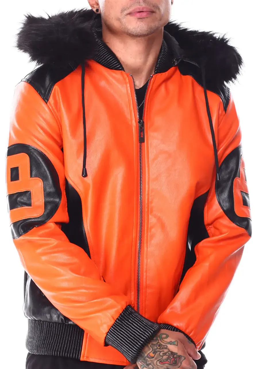 8 Ball Hooded Orange Bomber Jacket