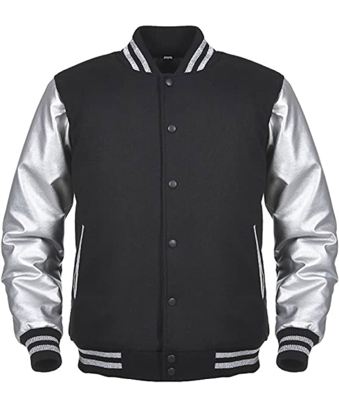 Varsity Angel Cola Black and Silver Bomber Jacket