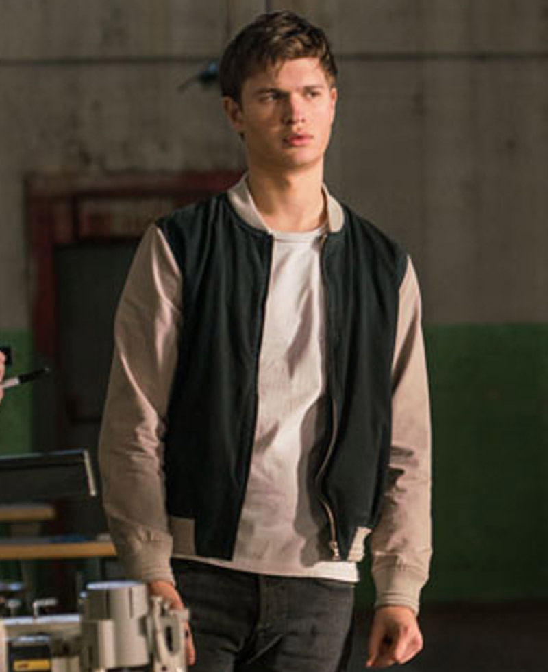 thumbnail image 2 of AKMAK Ansel Elgort Baby Driver Movie Varsity Jacket – Cotton Bomber Style – Black & Grey – Zip Closure 2 of 3