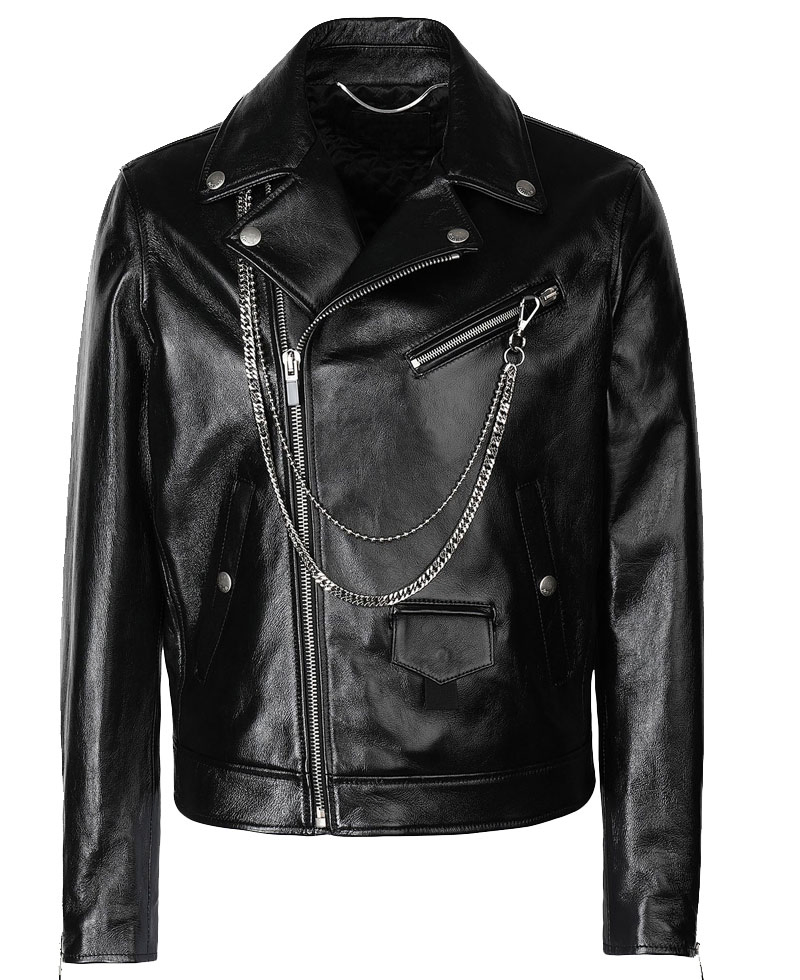 Men's Asymmetrical Zipper Motorcycle Chains Leather Jacket