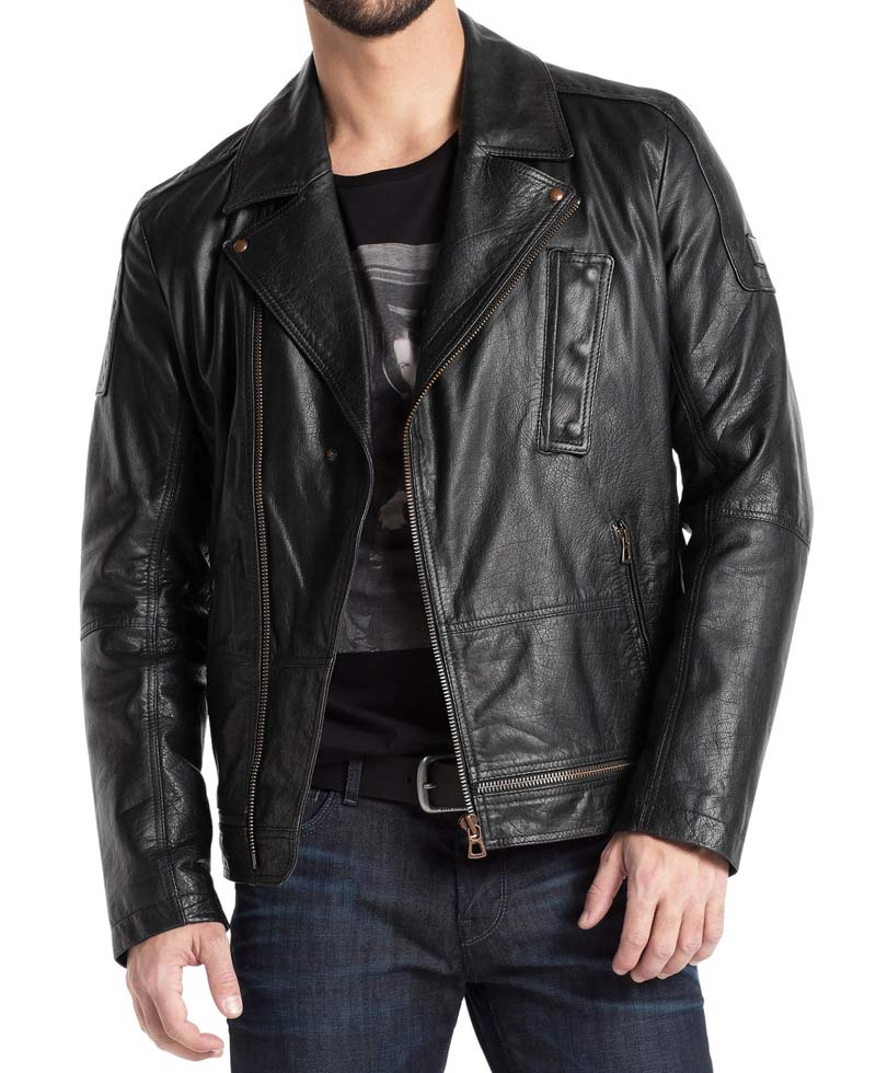 Men's Asymmetrical Zipper Moto Black Leather Jacket