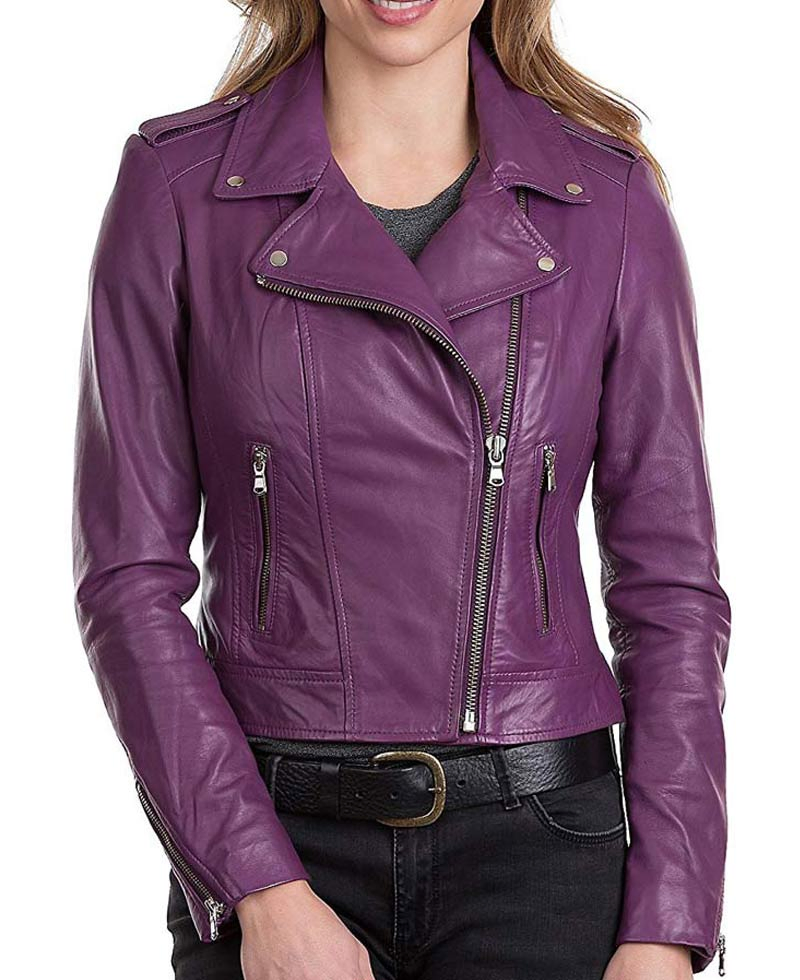 Women's Asymmetrical Zipper Purple Leather Biker Jacket