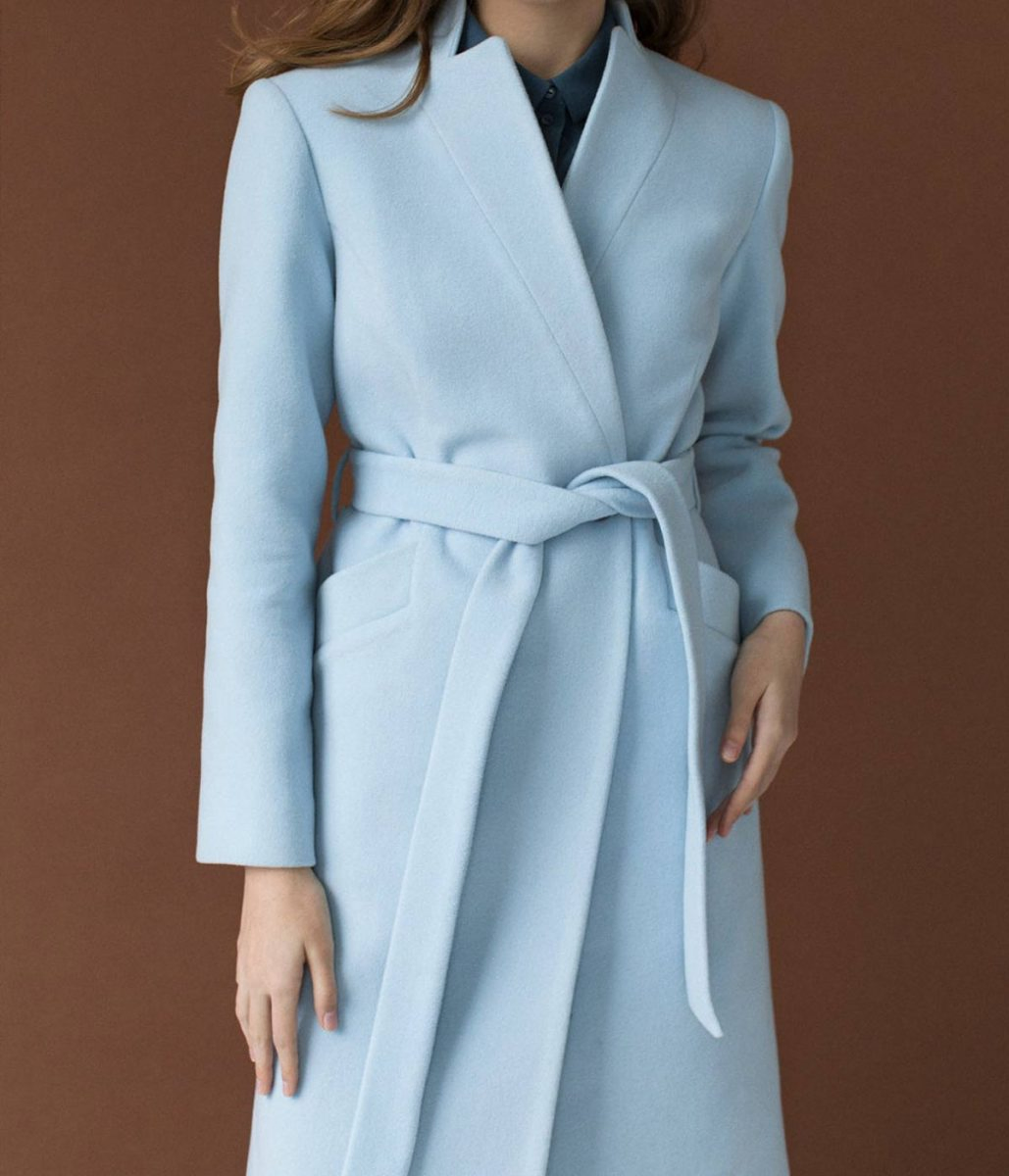 Autumn Baby Blue Wool Double Breasted Coat