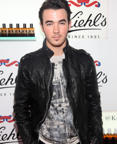 Kevin Jonas Biker Style Black Leather Jacket