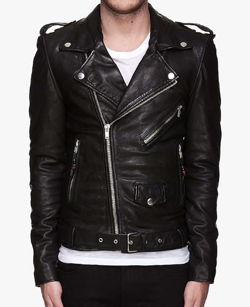 Men's Asymmetrical Zipper Biker Black Leather Jacket