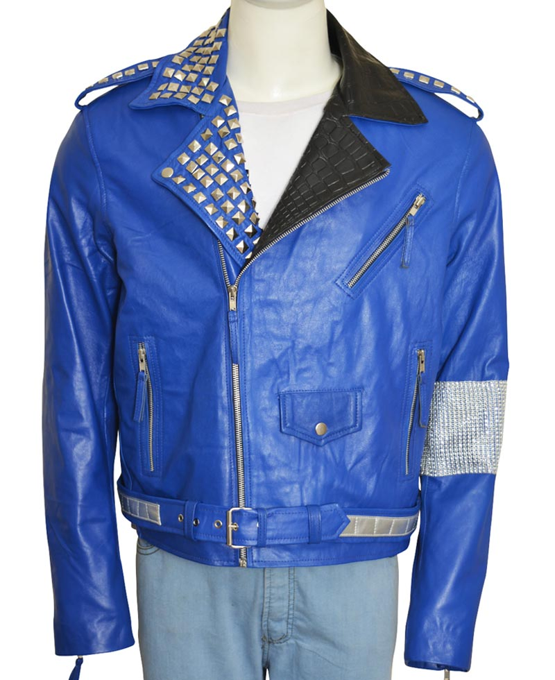 Biker Style WWE Brian Kendrick Blue Leather Jacket