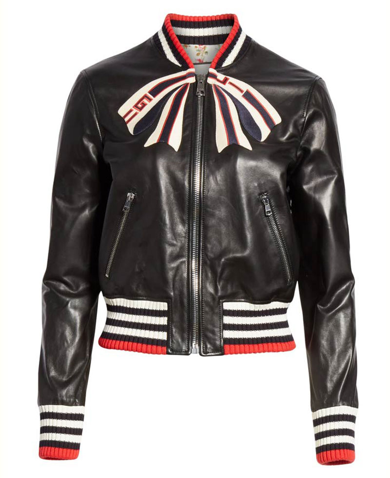 Dorinda Medley Bow Black Leather Jacket