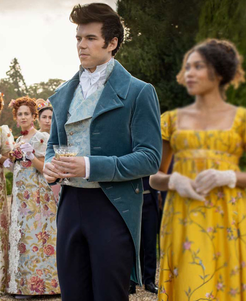 Bridgerton Luke Newton Blue Velvet Coat