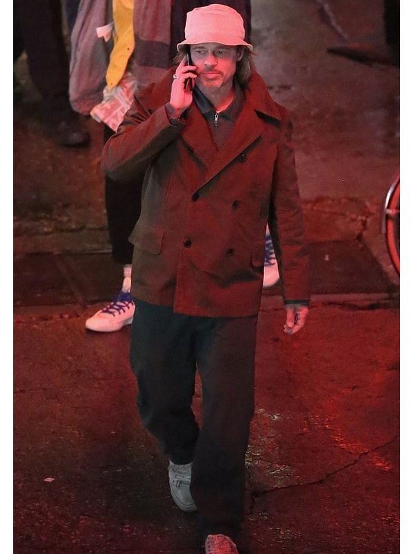 Bullet Train Brad Pitt Brown Peacoat