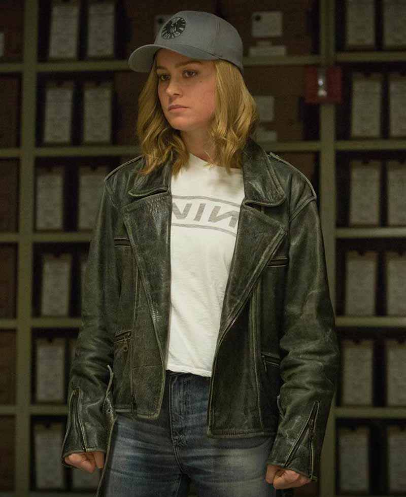 Brie Larson Green Leather Jacket