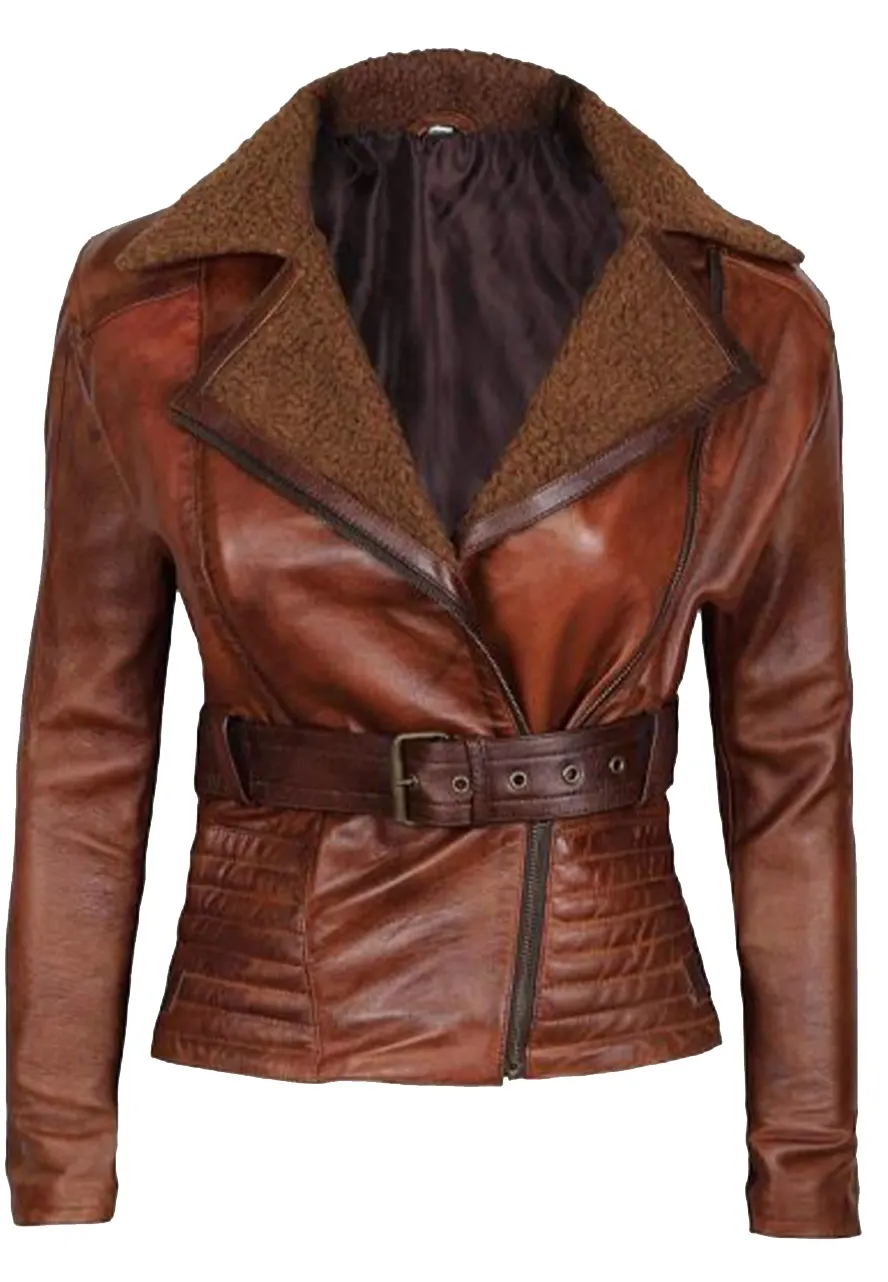Cassandra Shearling Leather Brown Jacket