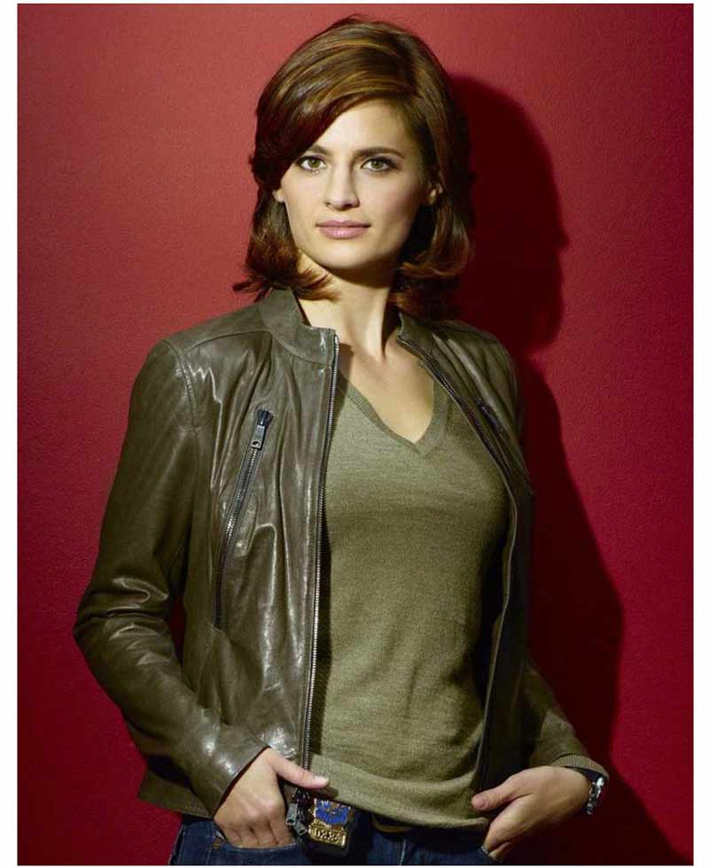 Stana Katic Castle Green Leather Jacket