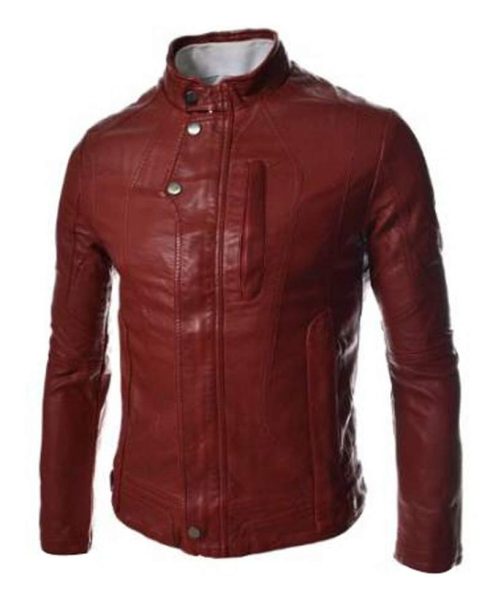 Men's Casual Slim Fit Faux Leather Red Jacket