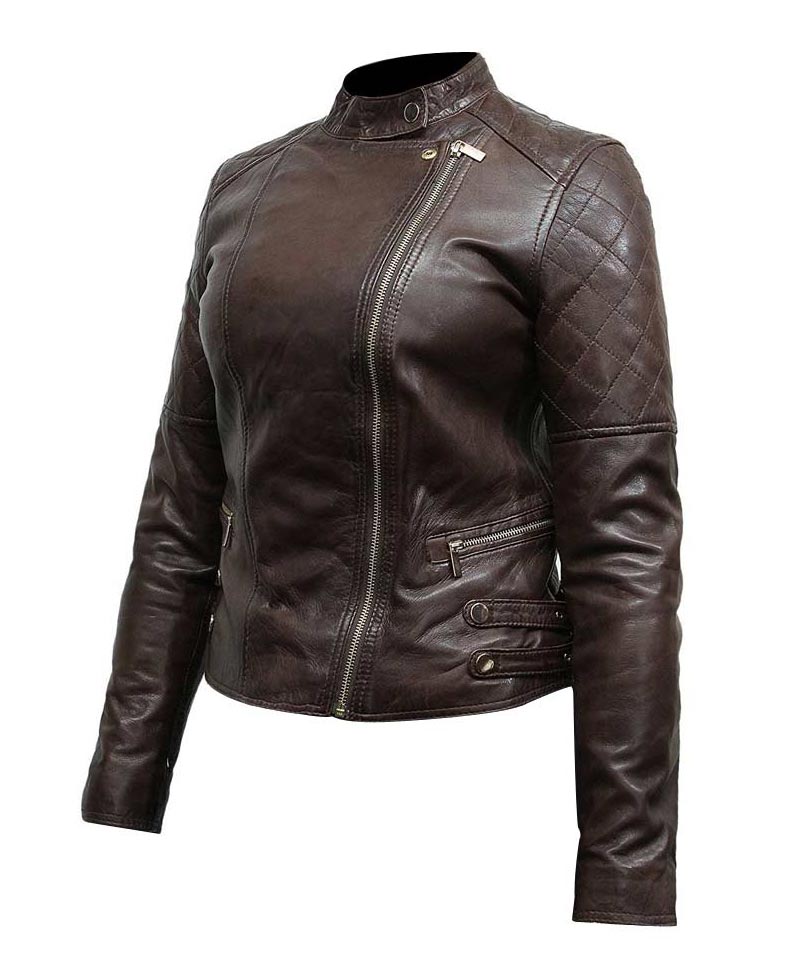 Women's Asymmetrical Classic Biker Dark Brown Leather Jacket