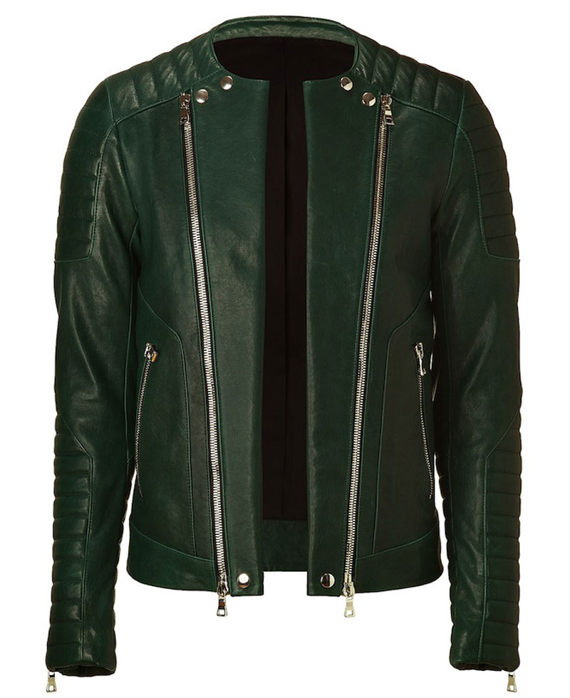 Kid Cudi Collarless Green Leather Jacket