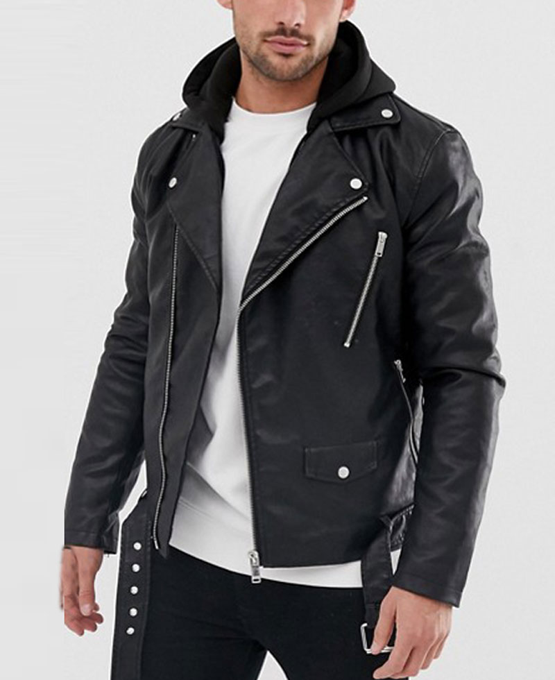 Heavy Daniel Zovatto Biker Leather Jacket with Hood
