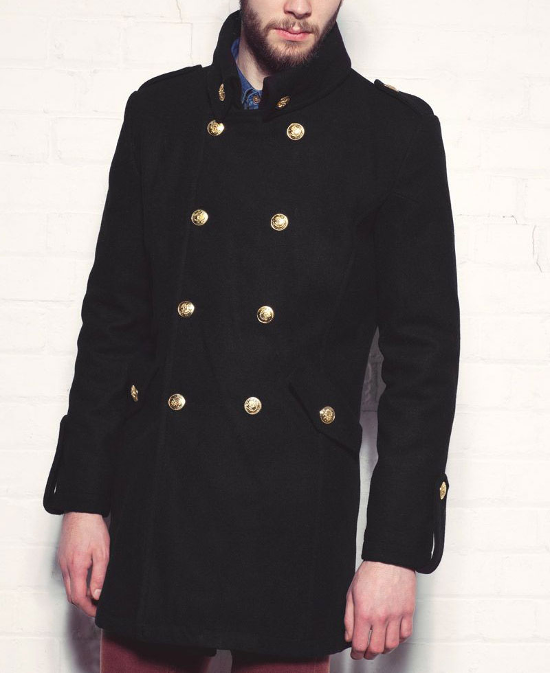 Men's Double Breasted Wool Golden Buttons Coat