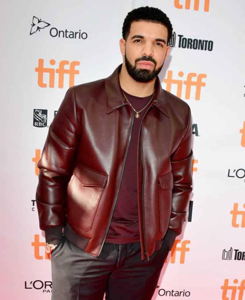 Drake Film Festival Burgundy Bomber Leather Jacket