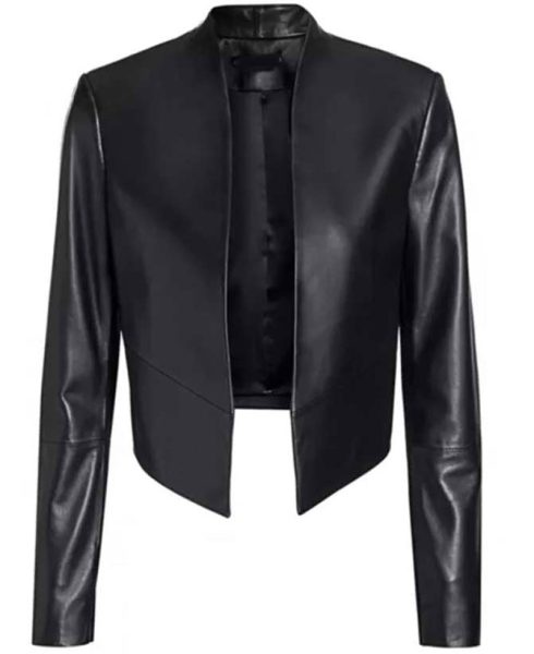 Emily in Paris Lily Collins Cropped Black Leather Jacket