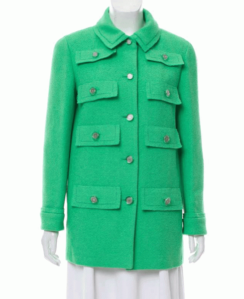 Emily in Paris Lily Collins Sea Green Wool Coat