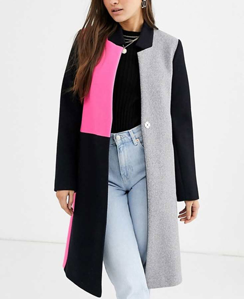 Emily in Paris Lily Collins Color Block Wool Coat