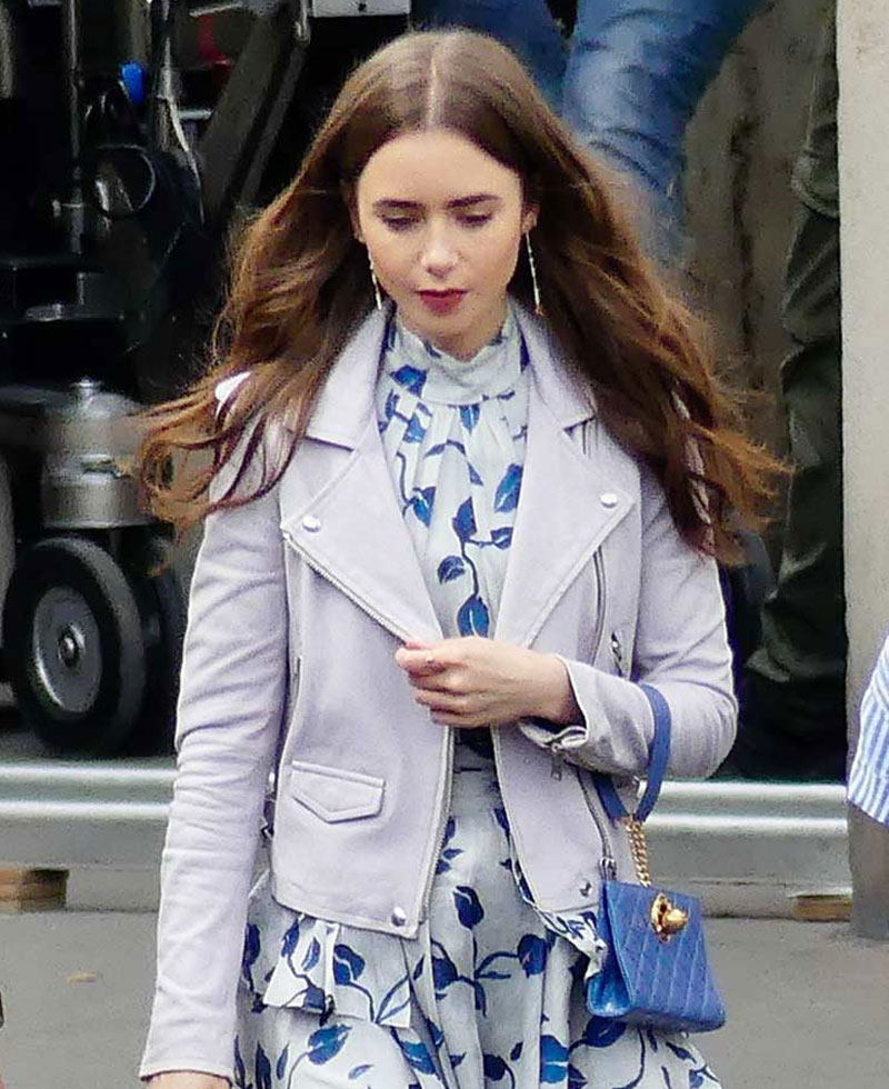 Lily Collins Emily in Paris White Leather Jacket