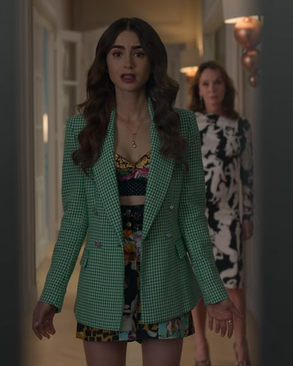 Emily In Paris S2 Emily Cooper Green Check Coat