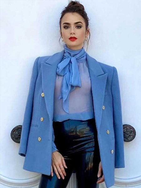 Emily In Paris S2 Lily Collins Blue Peacoat