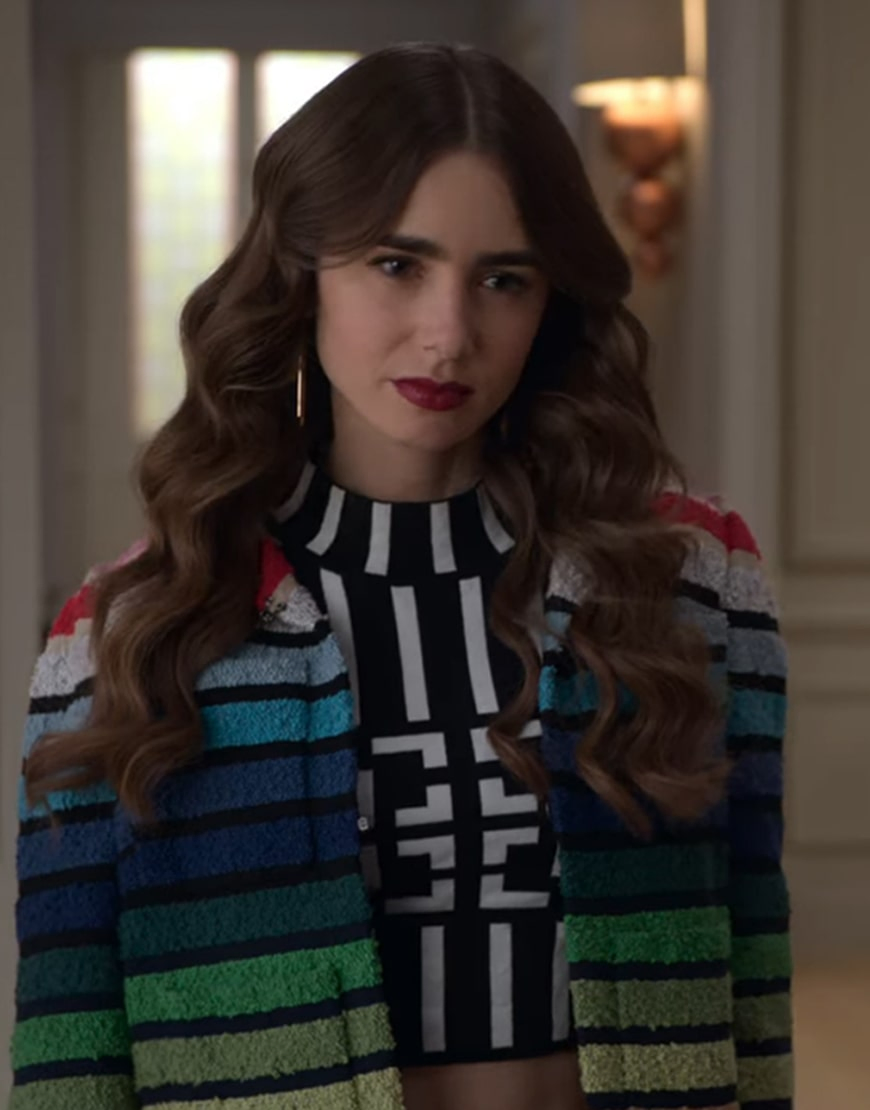 Emily In Paris S2 Lily Collins Rainbow Jacket