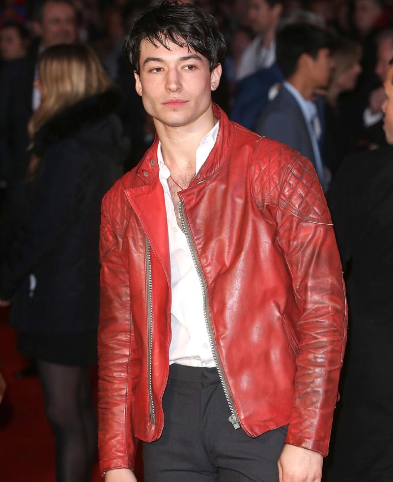 Premiere of Batman V Superman Ezra Miller Leather Jacket