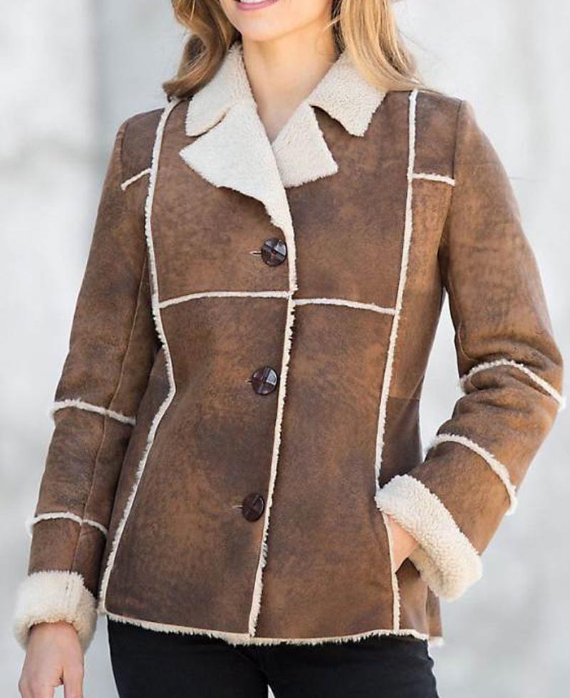 Women's Sheepskin Leather Faux Shearling Jacket