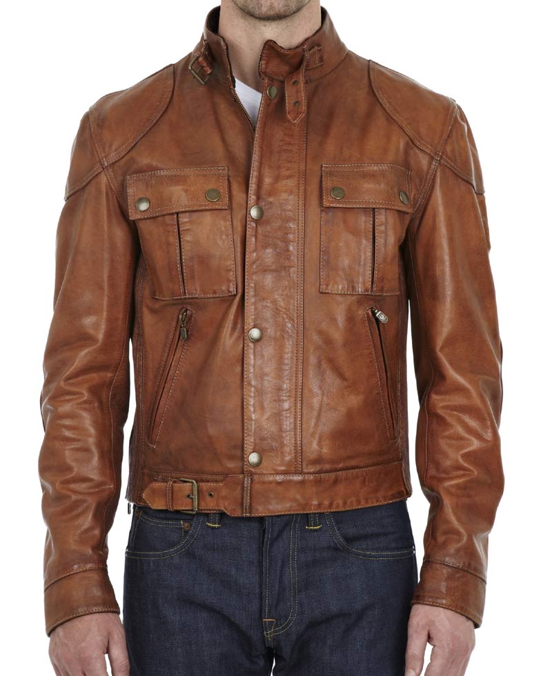 Men's Gangster Brown Leather Motorcycle Jacket