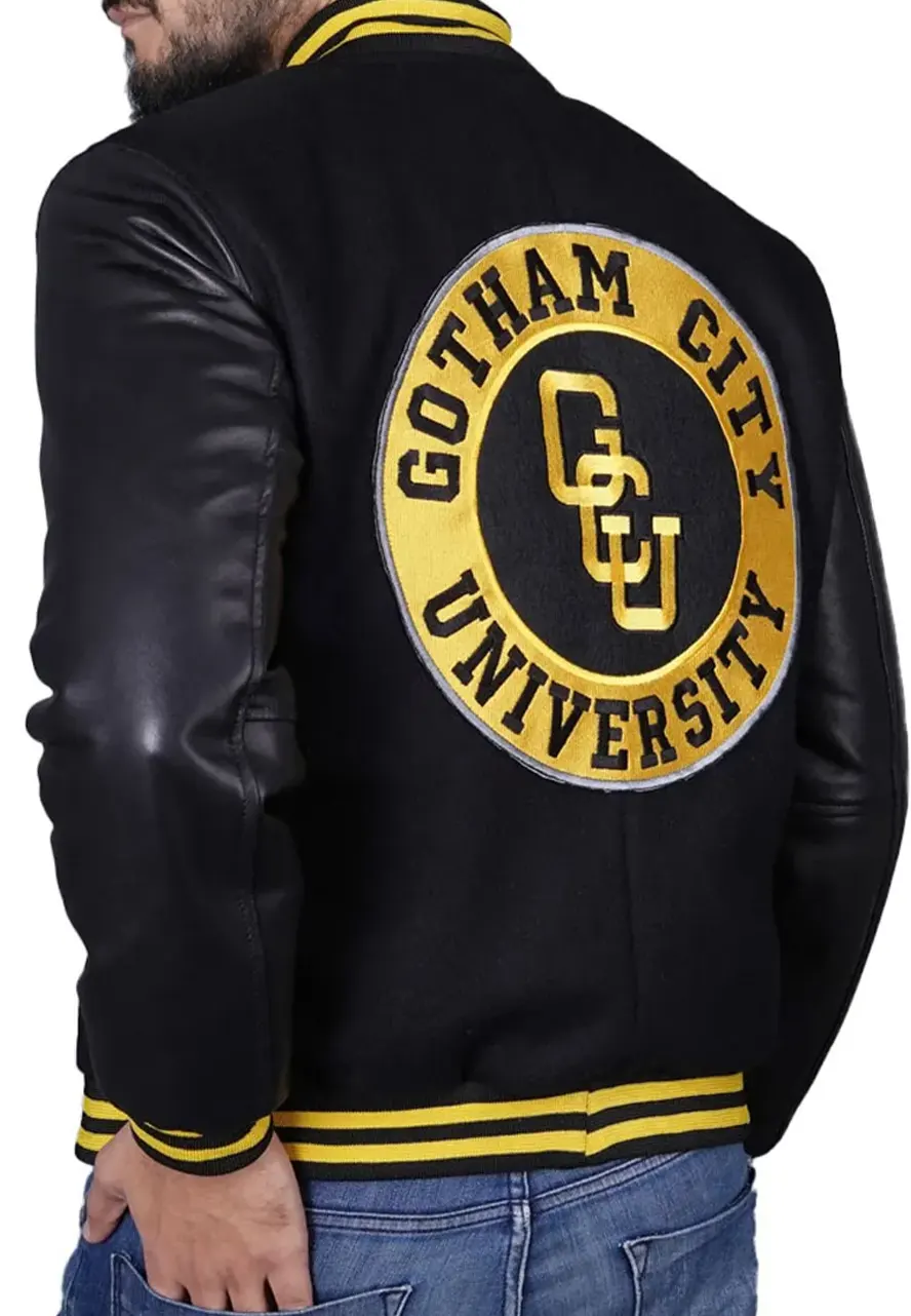 Gotham City University Letterman Black Jacket
