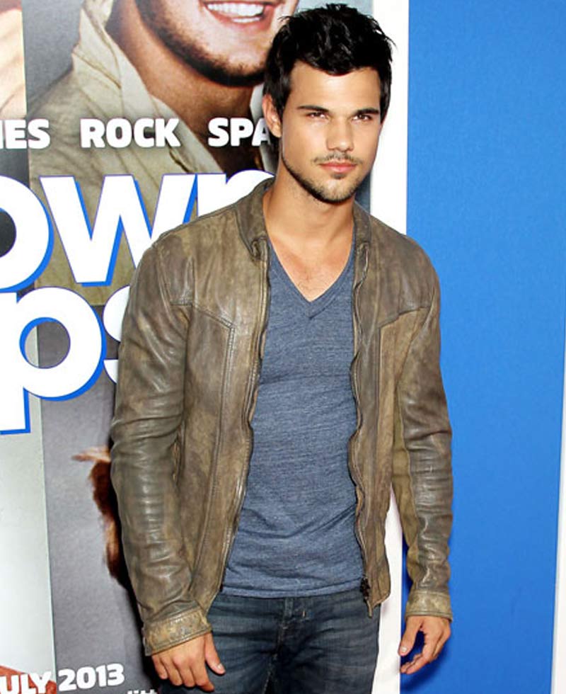 Taylor Lautner Grown Ups 2 Premiere Distressed Leather Jacket