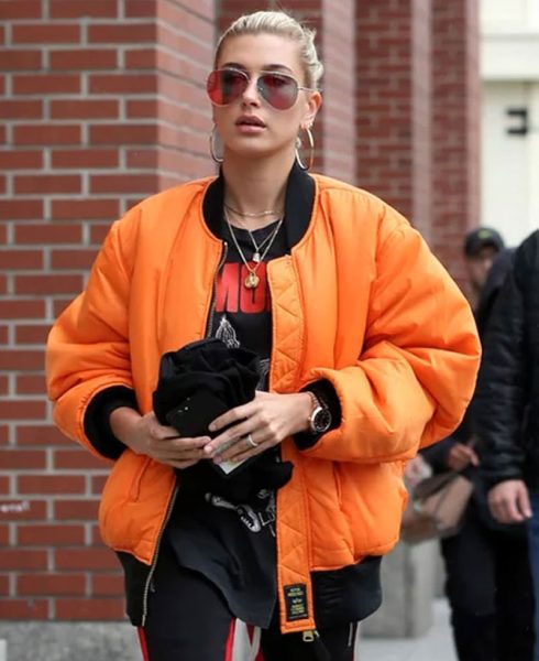 Hailey Baldwin Oversize Bomber Jacket