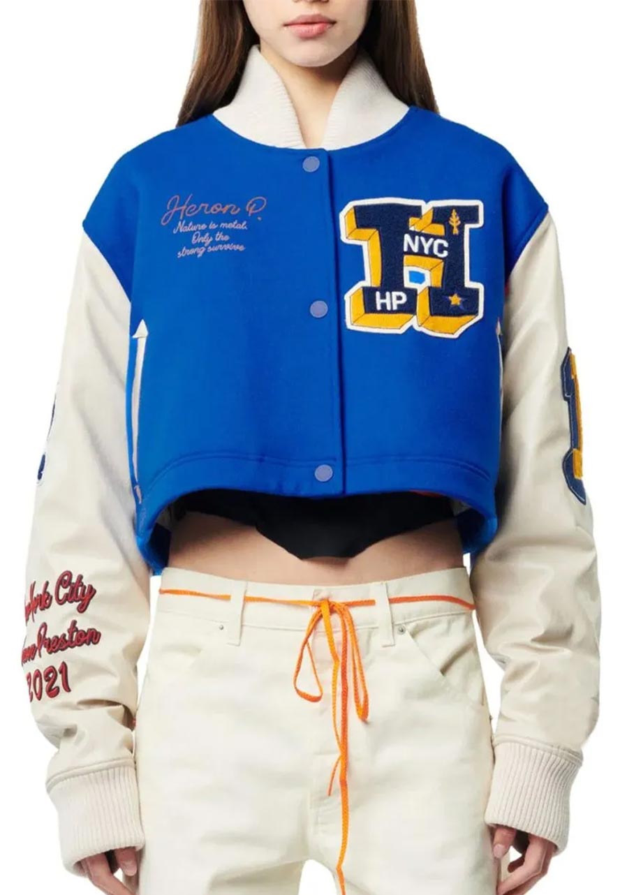 Heron Patches Cropped Varsity Jacket
